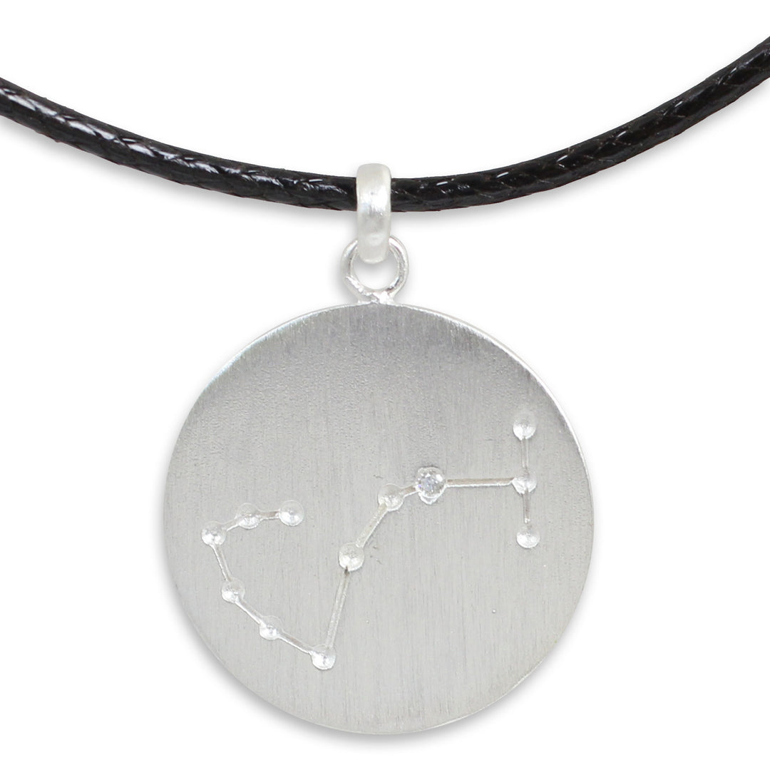 Silver Pendant Necklace of Scorpio with White Topaz Stone - Constellation: Scorpio