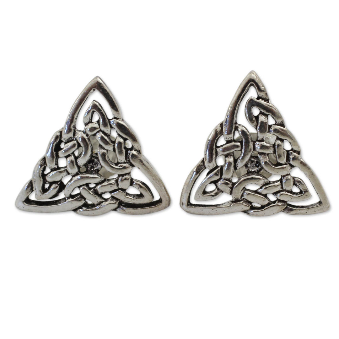 Celtic Triangle Knot Button Earrings in Sterling Silver - Celtic Triangle