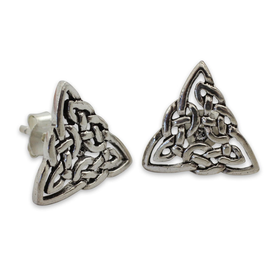 Celtic Triangle Knot Button Earrings in Sterling Silver - Celtic Triangle