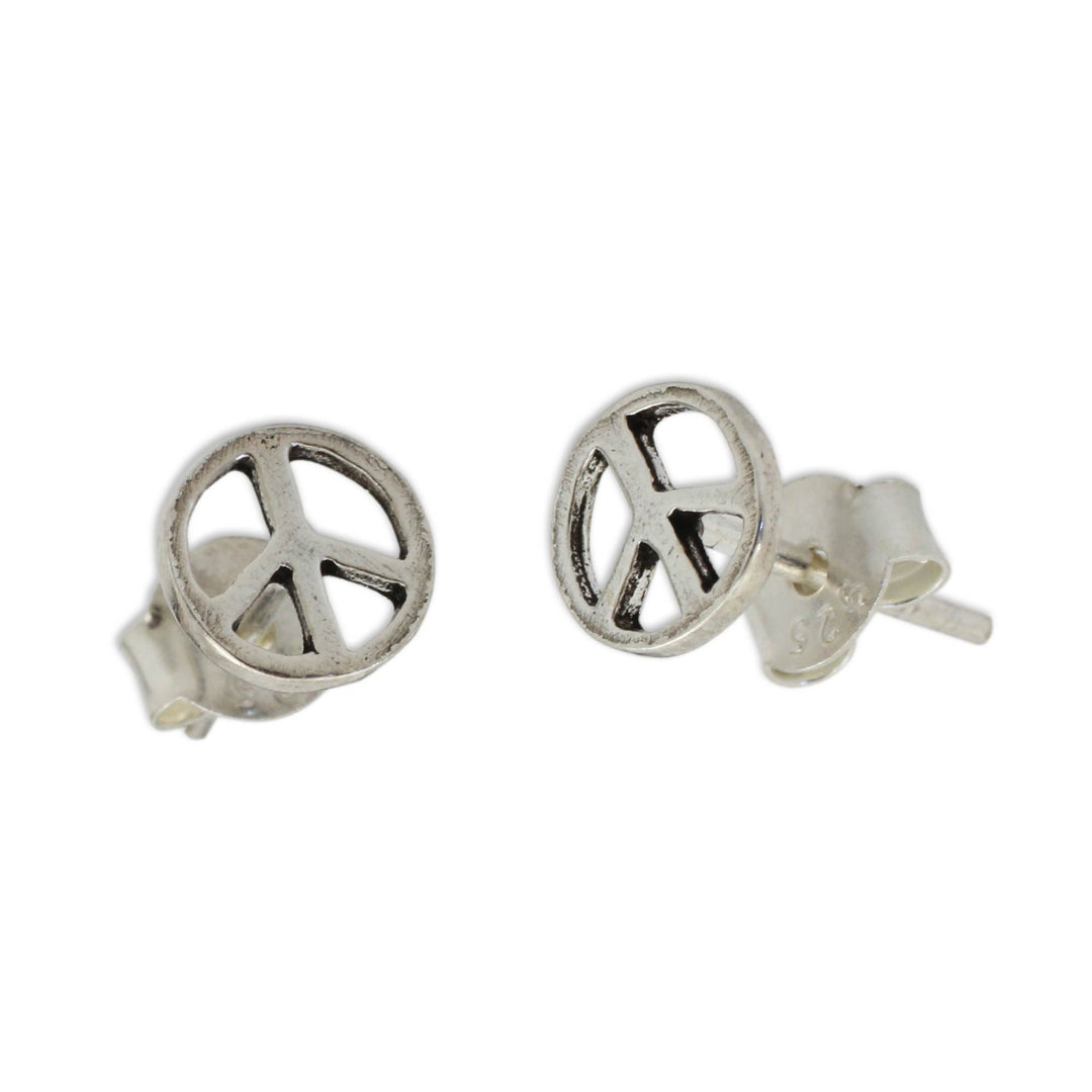 Sterling Silver Peace Symbol Stud Earrings from Thailand - Peace Sign