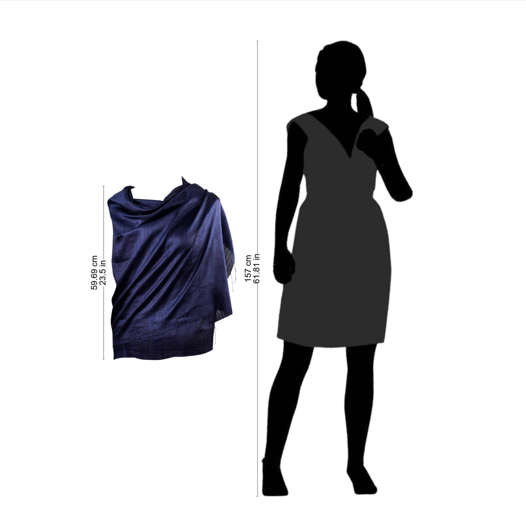 Deep Blue Handwoven Raw Silk Shawl from Thailand - Shimmering Indigo
