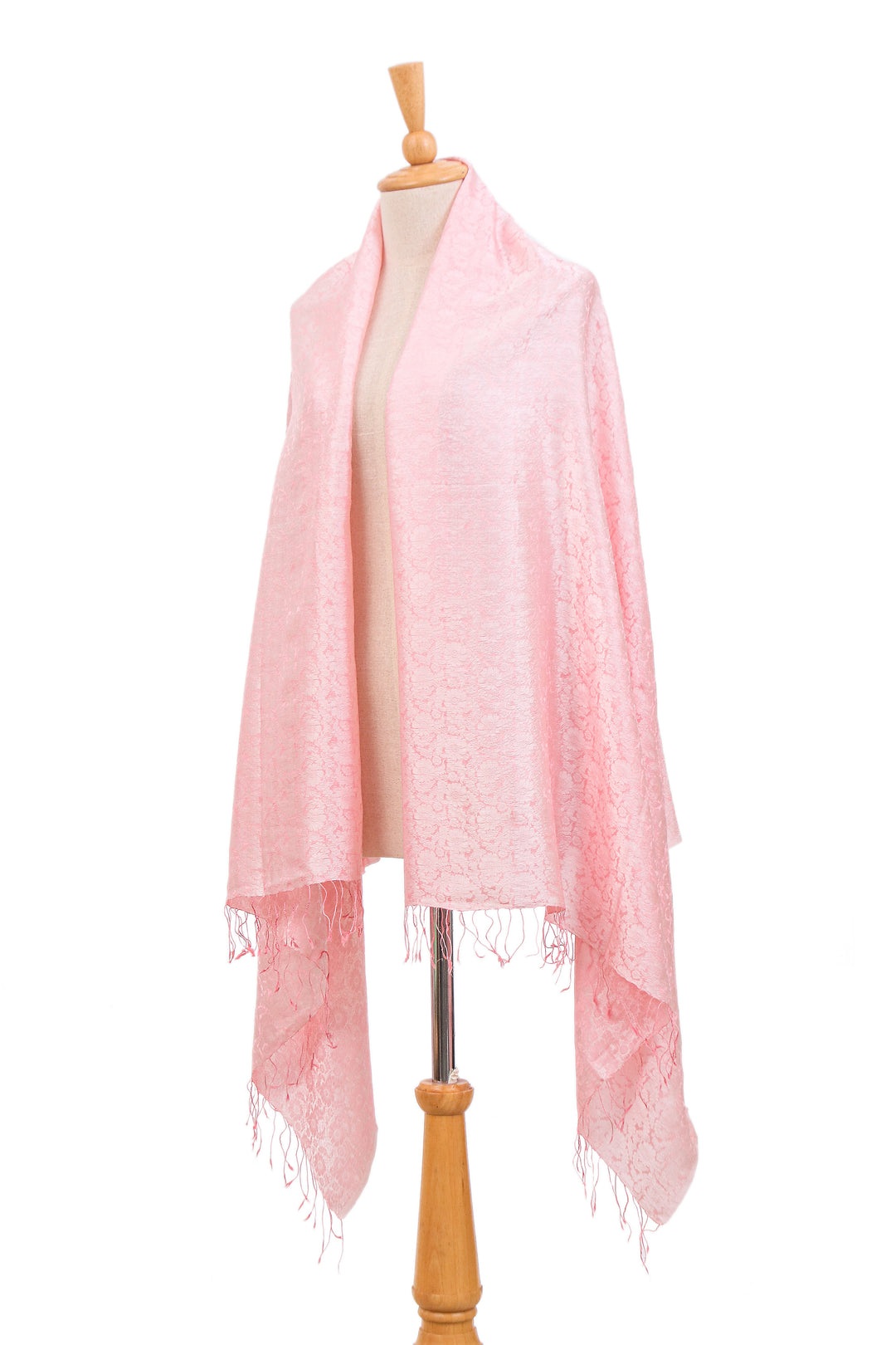 Pale Pink Floral Jacquard Shawl of a Rayon/Silk Blend - Elegance in Pink