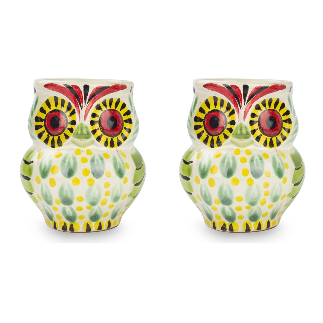Artisan Crafted Majolica Ceramic Bird Mugs (Pair) - Owl Hospitality