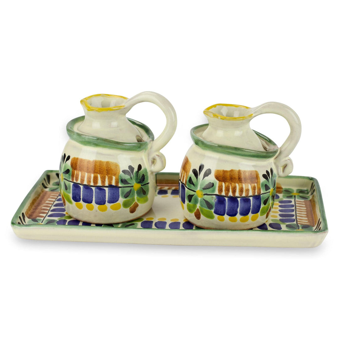 Mexican Handcrafted Majolica Ceramic Oil and Vinegar Set - Acapulco