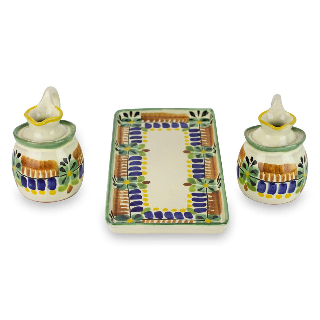 Mexican Handcrafted Majolica Ceramic Oil and Vinegar Set - Acapulco