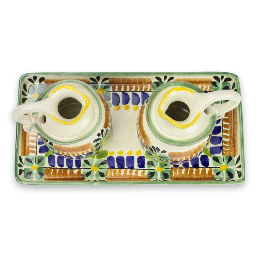 Mexican Handcrafted Majolica Ceramic Oil and Vinegar Set - Acapulco