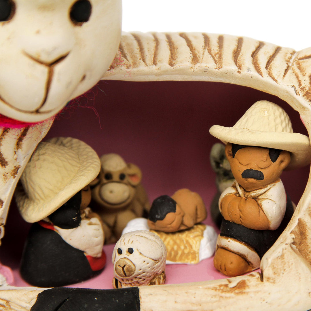 Hand-Painted Llama-Themed Ceramic Nativity Scene from Peru - Llama Love