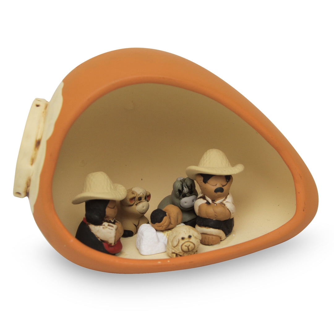 Traditional Pumpkin-Themed Painted Ceramic Nativity Scene - Pumpkin Love