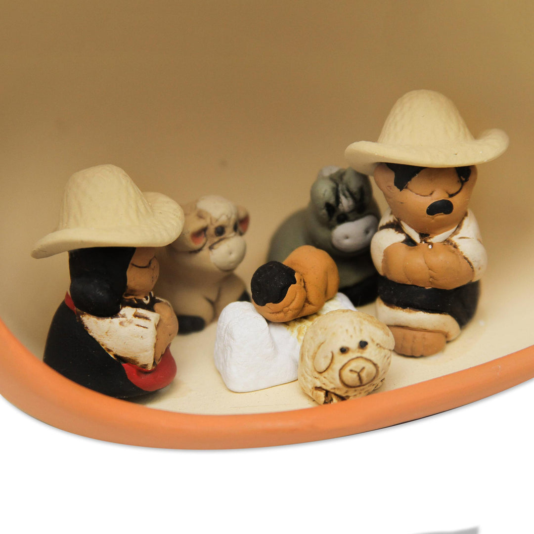 Traditional Pumpkin-Themed Painted Ceramic Nativity Scene - Pumpkin Love