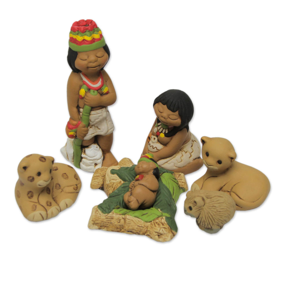 Handpainted Traditional Nativity Scene from Peru Set of 7 - Born in the Amazon