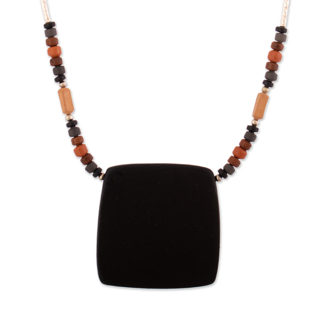 Peruvian Ceramic Pendant Necklace with Silver Beads - Night Sky
