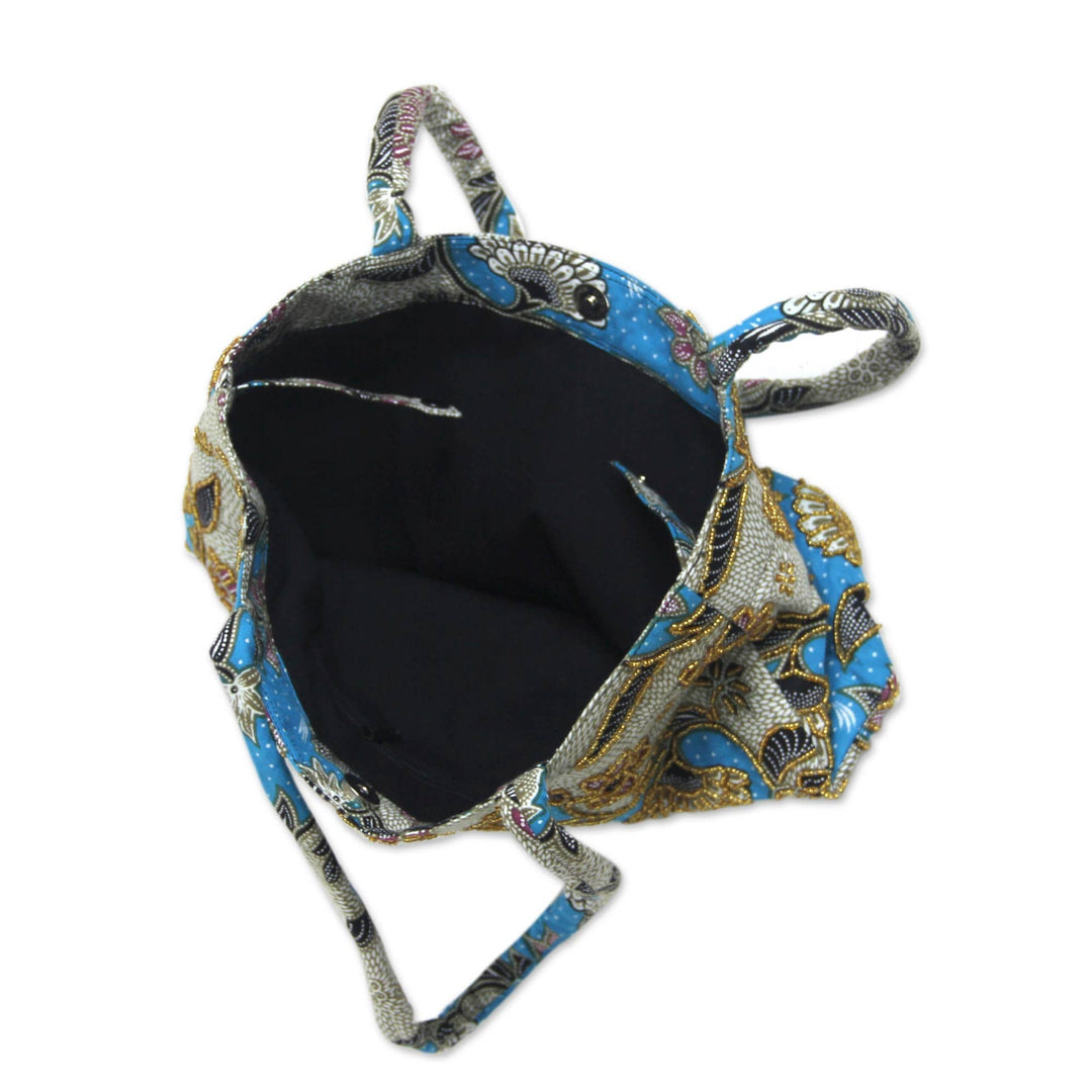 Handcrafted Cotton Batik Shoulder Bag in Blue Floral Pattern - Blue Kembang Kapas