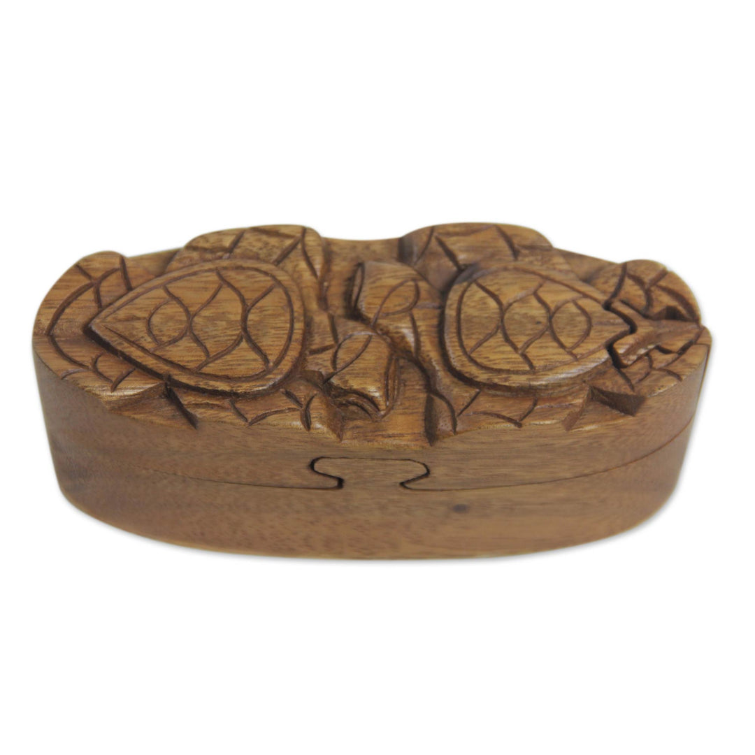 Balinese Turtle Theme Wood Puzzle Box - Turtle Romance