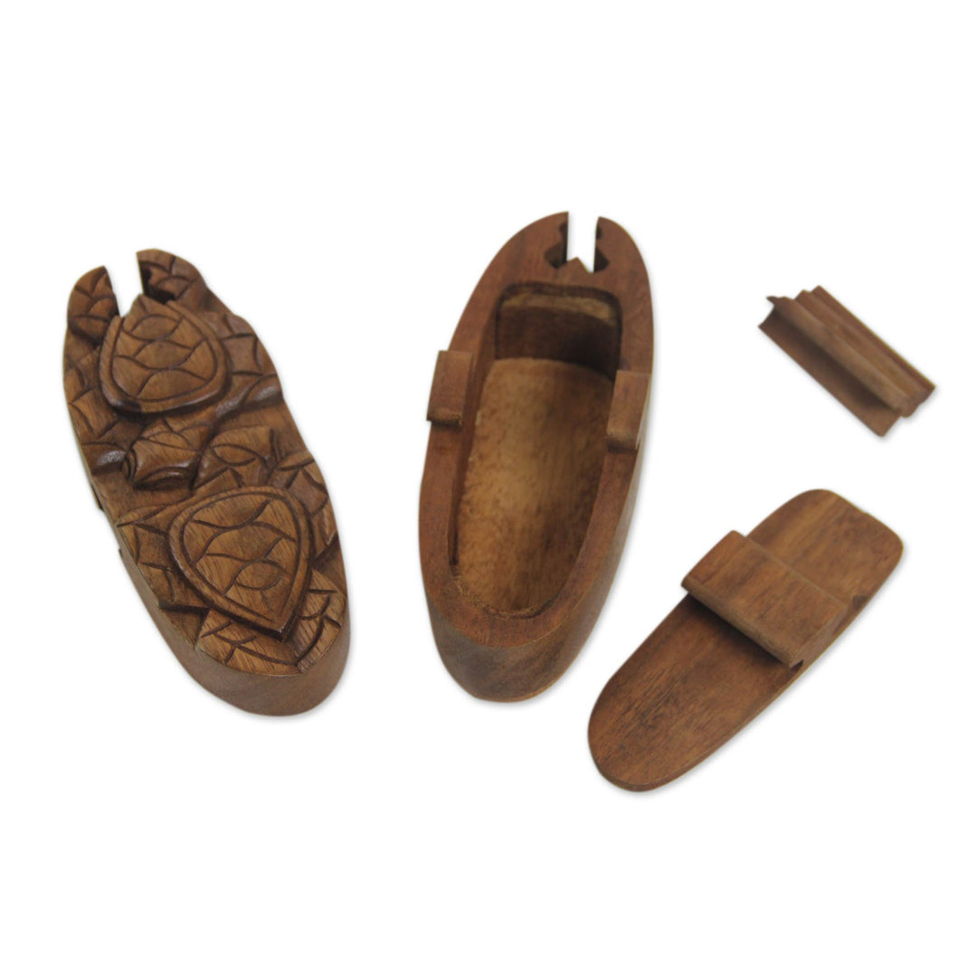 Balinese Turtle Theme Wood Puzzle Box - Turtle Romance
