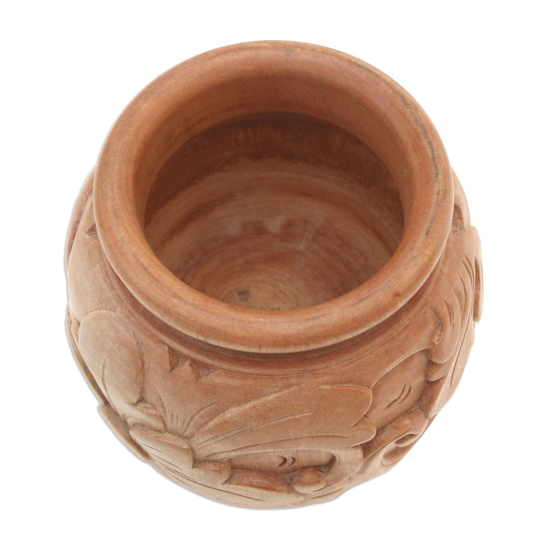 Decorative mahogany wood vase - Sukawati Floral II
