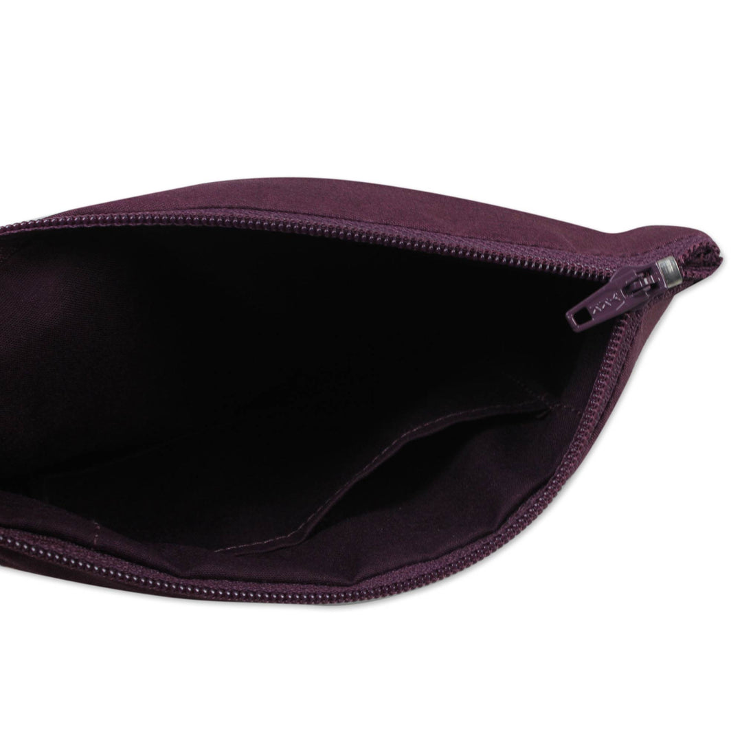 Maroon Cotton Blend Cosmetic Cases from Thailand (pair) - Exotic Lisu in Wine