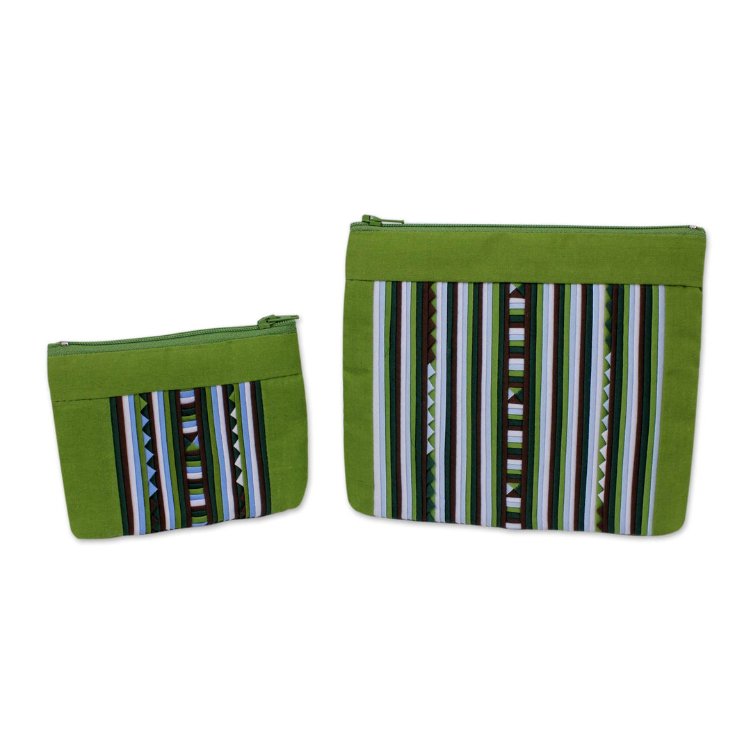 Fair Trade Lime Green Cotton Blend Makeup Bags (pair) - Exotic Lisu in Lime Green