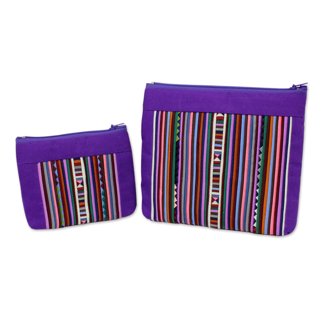Purple and Multicolor Cosmetic Travel Bags (pair) - Exotic Lisu in Purple