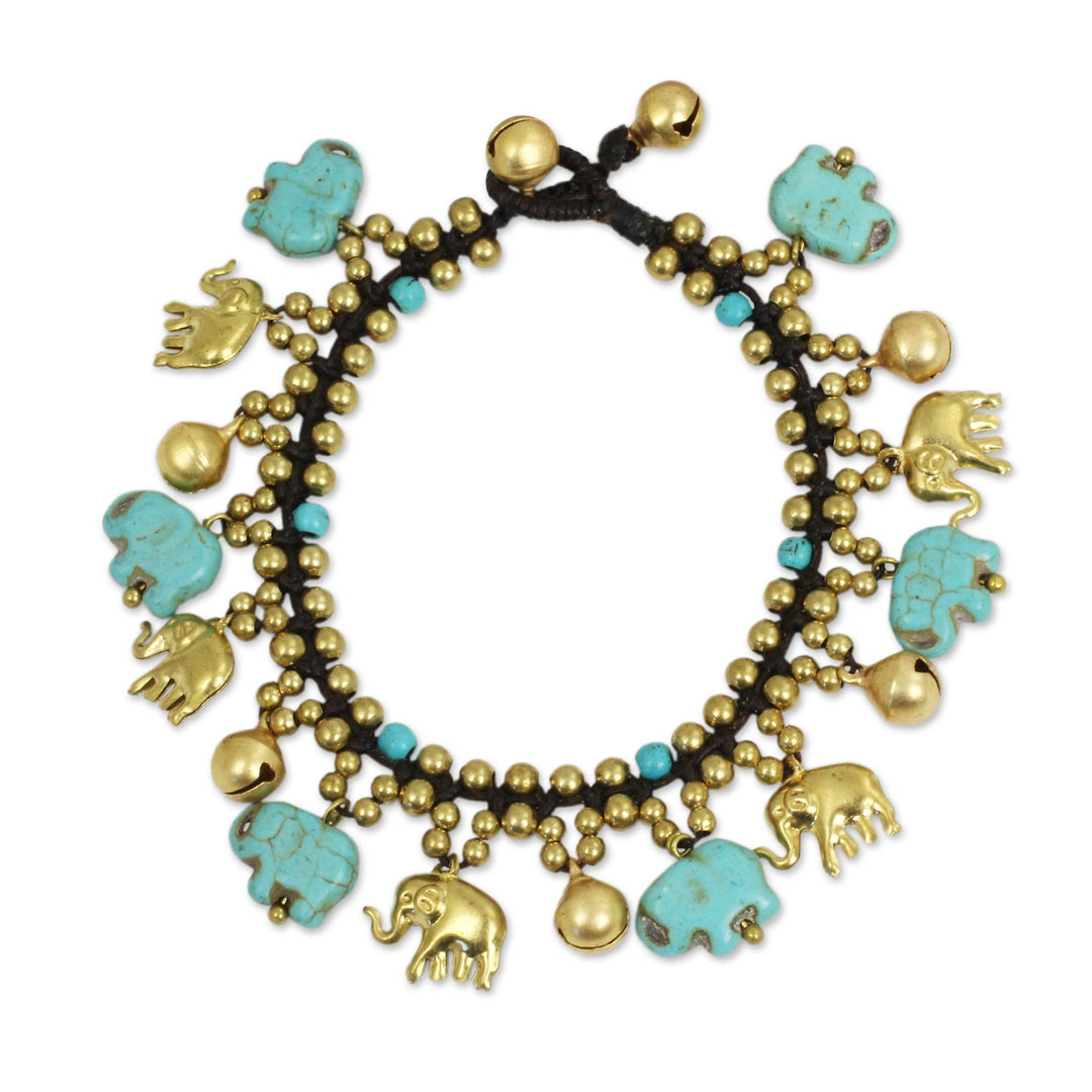 Elephant Charm Bracelet with Brass and Blue Calcite Beads - Elephant World