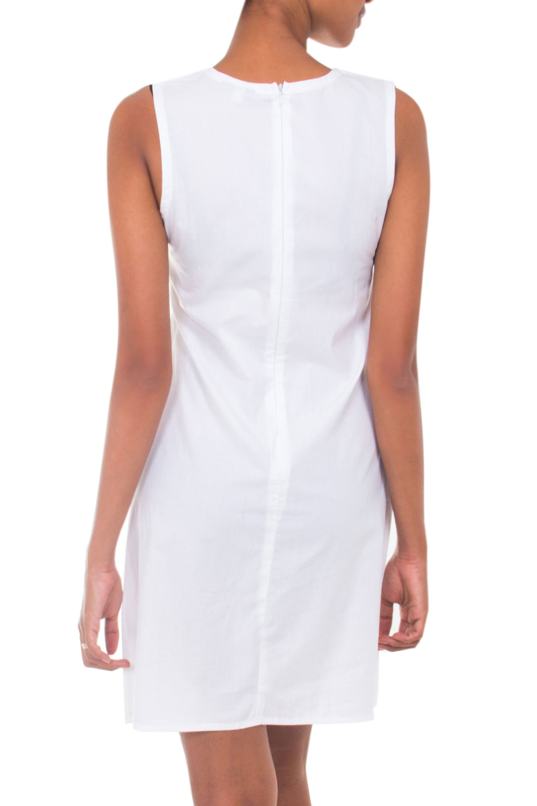 Handcrafted Solid White Cotton Sleeveless Shift Dress - Lily in White