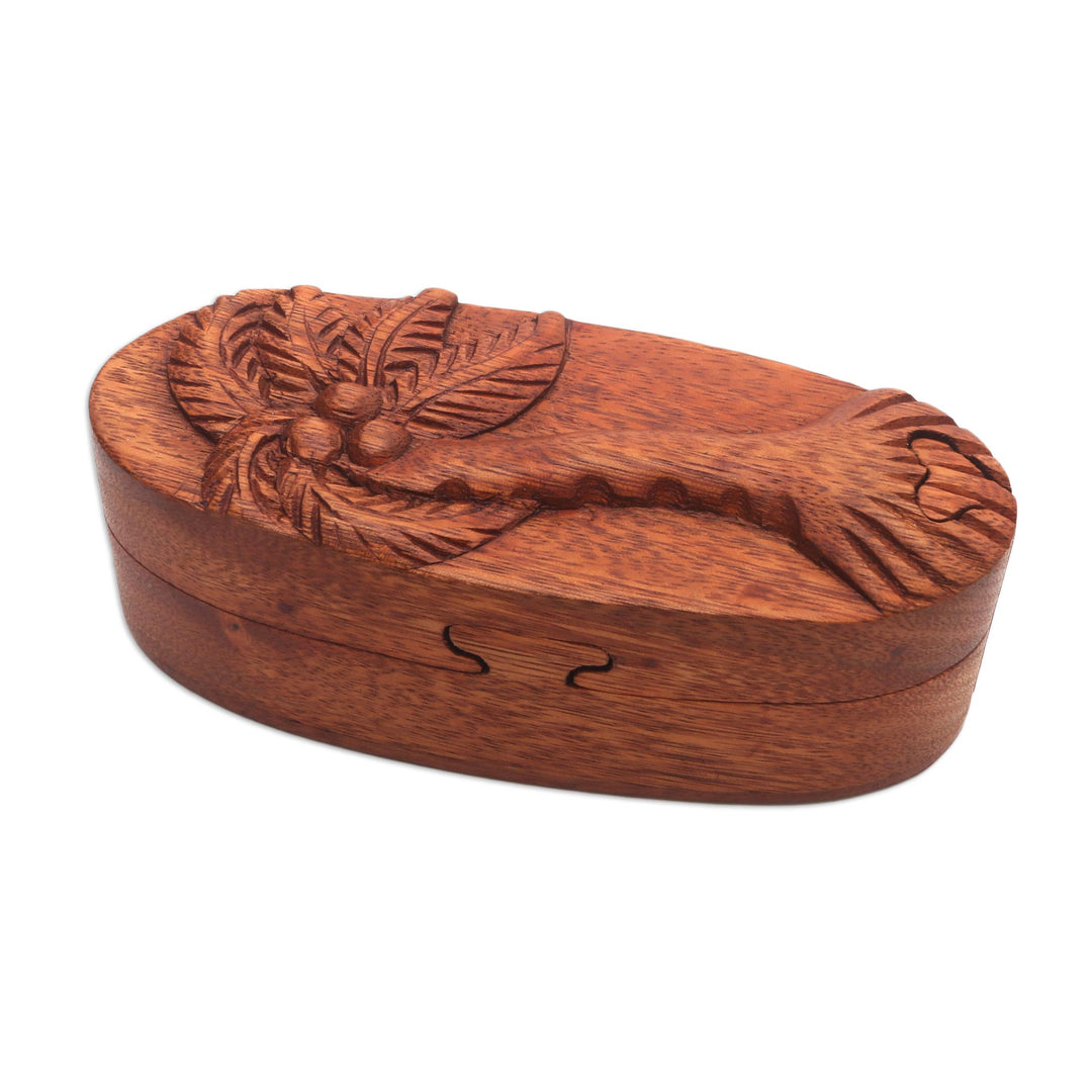 Hand Carved Wood Puzzle Box with Palm Tree - Coconut Palm