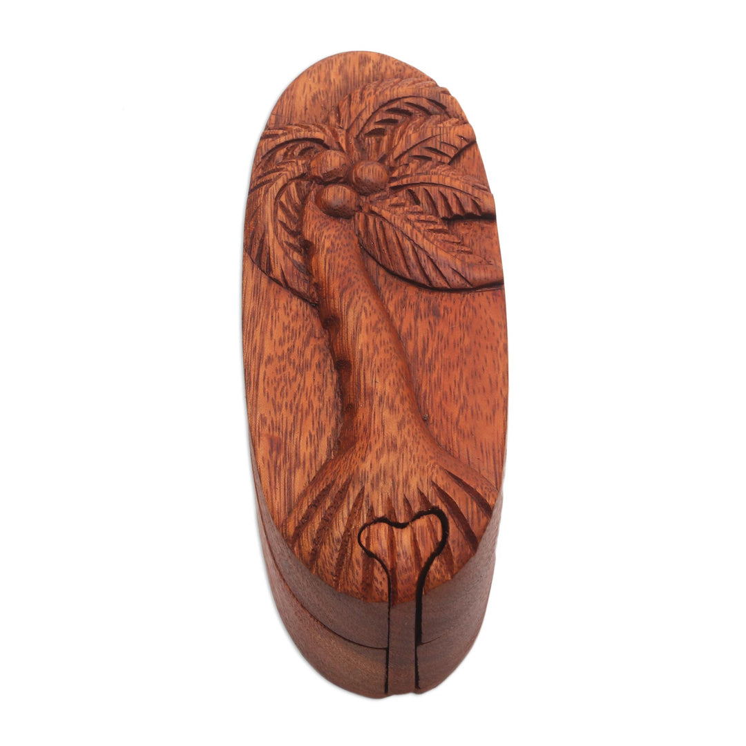 Hand Carved Wood Puzzle Box with Palm Tree - Coconut Palm