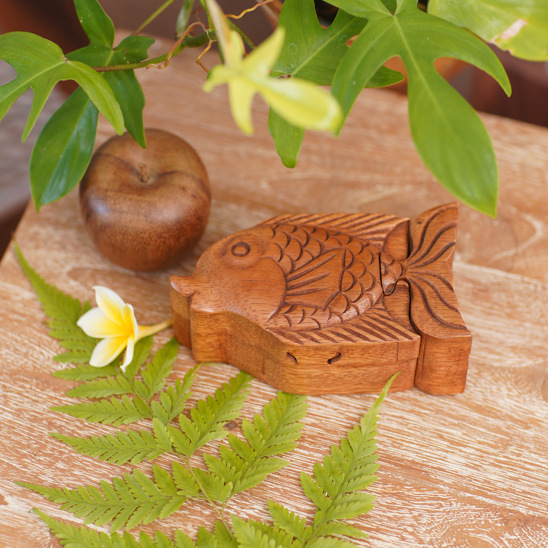 Hand Carved Wood Fish Puzzle Box from Bali - Pacific Fish