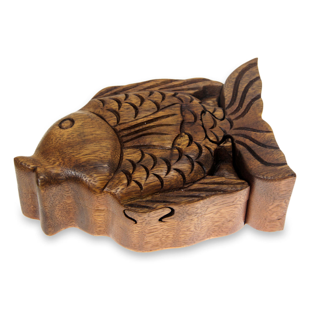 Hand Carved Wood Fish Puzzle Box from Bali - Pacific Fish