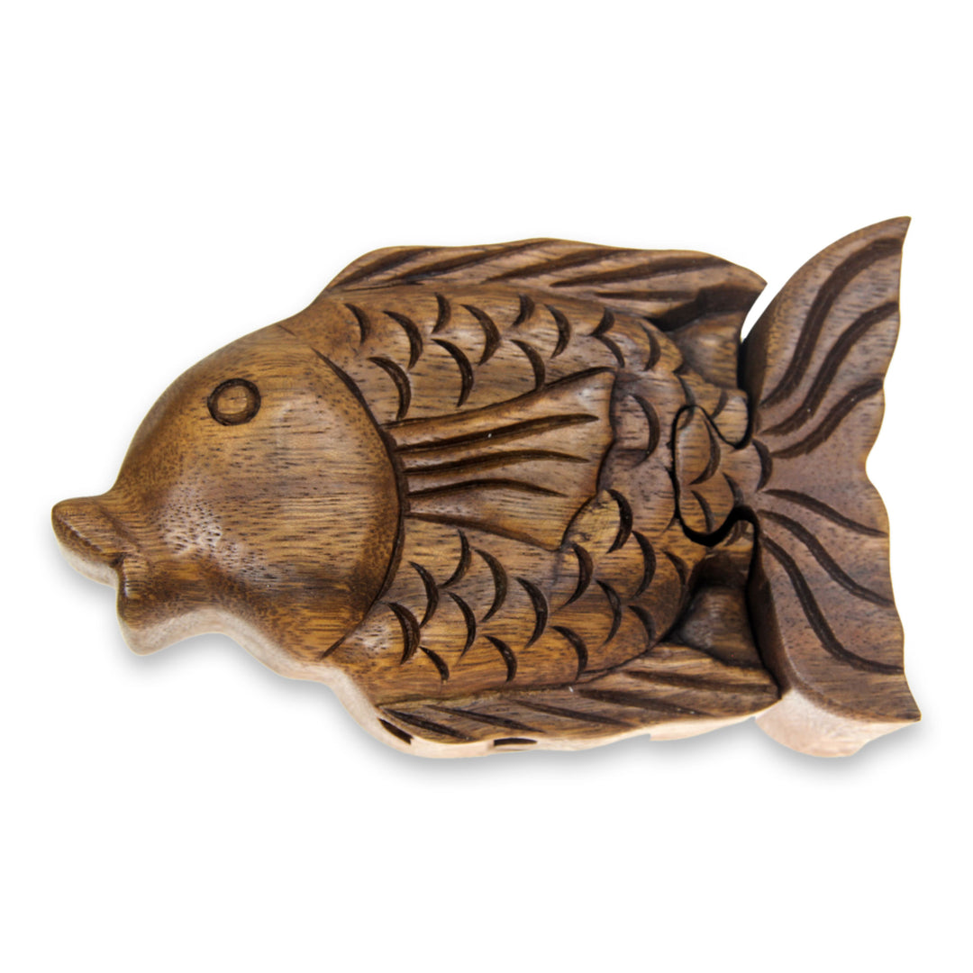 Hand Carved Wood Fish Puzzle Box from Bali - Pacific Fish