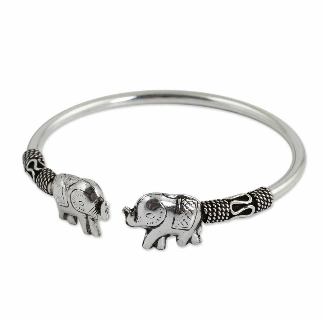 Artisan Crafted Sterling Silver Elephant Cuff Bracelet - Proud Elephant