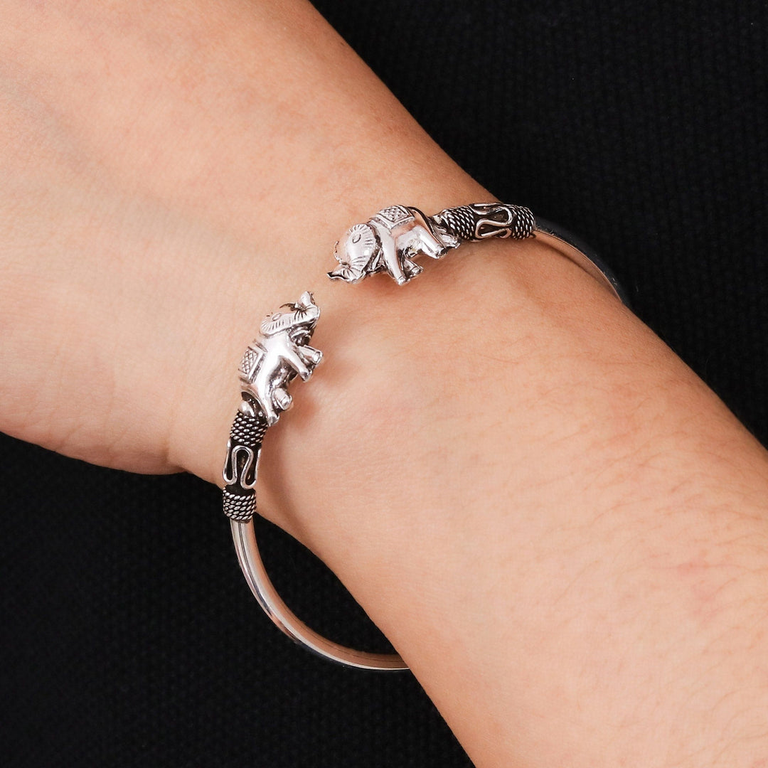 Artisan Crafted Sterling Silver Elephant Cuff Bracelet - Proud Elephant