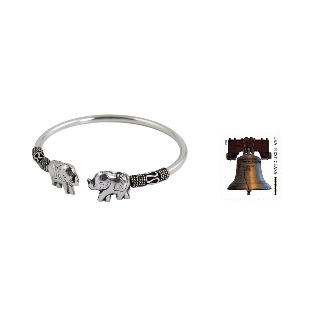 Artisan Crafted Sterling Silver Elephant Cuff Bracelet - Proud Elephant