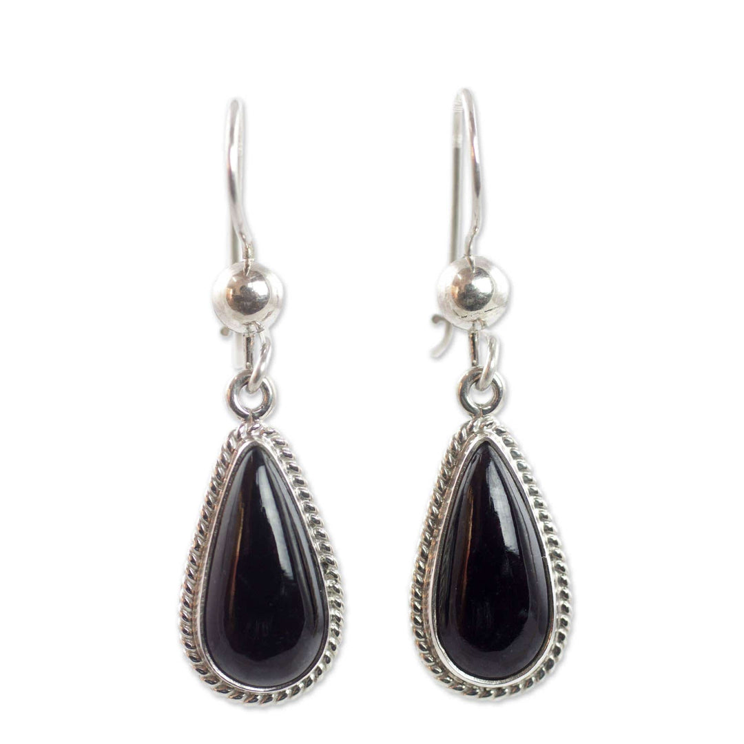 Artisan Crafted Sterling Silver Black Jade Dangle Earrings - Black Tear