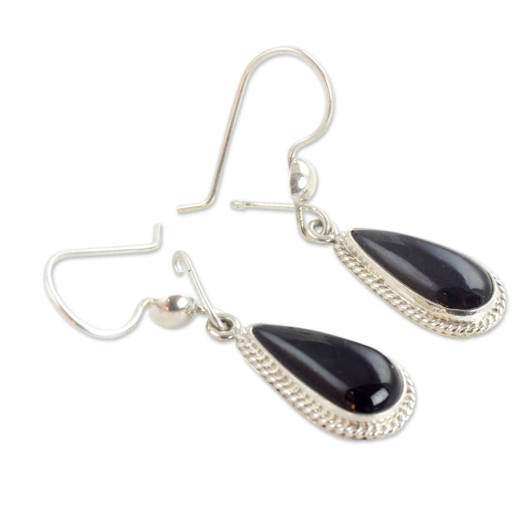 Artisan Crafted Sterling Silver Black Jade Dangle Earrings - Black Tear