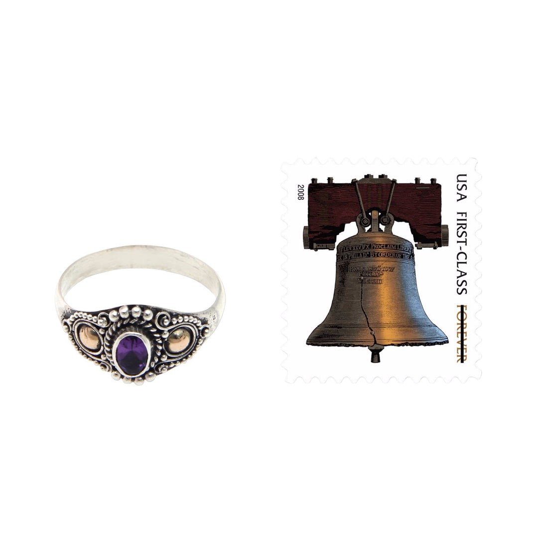 Sterling Silver and Gold Cocktail Ring with Amethyst - Mystic Trio
