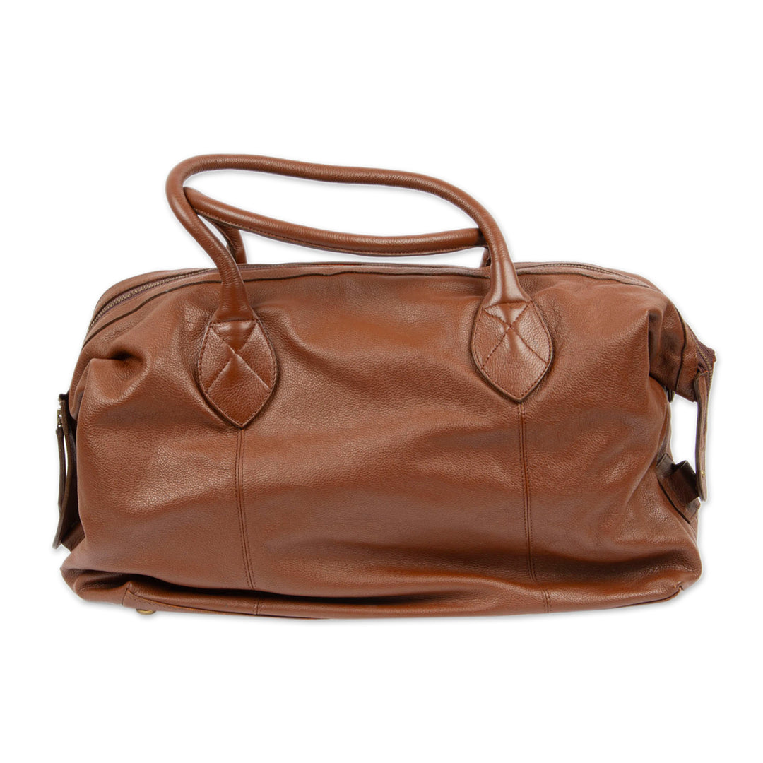 Mexican Brown Leather Travel Bag Lined with Inner Pocket - Let's Go in Brown