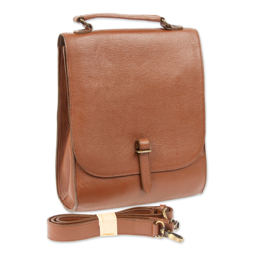 Quality Brown Leather Briefcase with Multiple Pockets - Discoverer