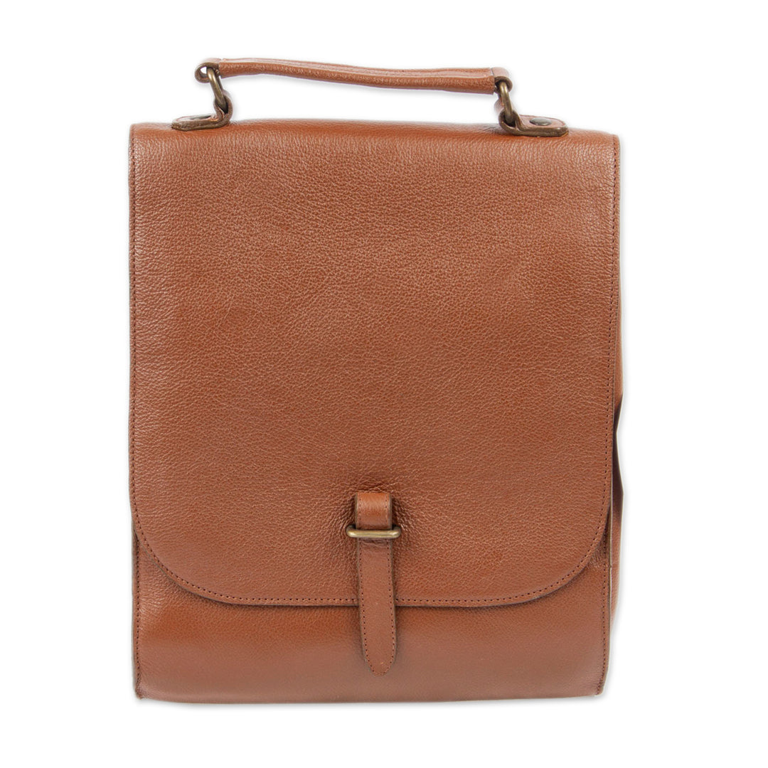 Quality Brown Leather Briefcase with Multiple Pockets - Discoverer