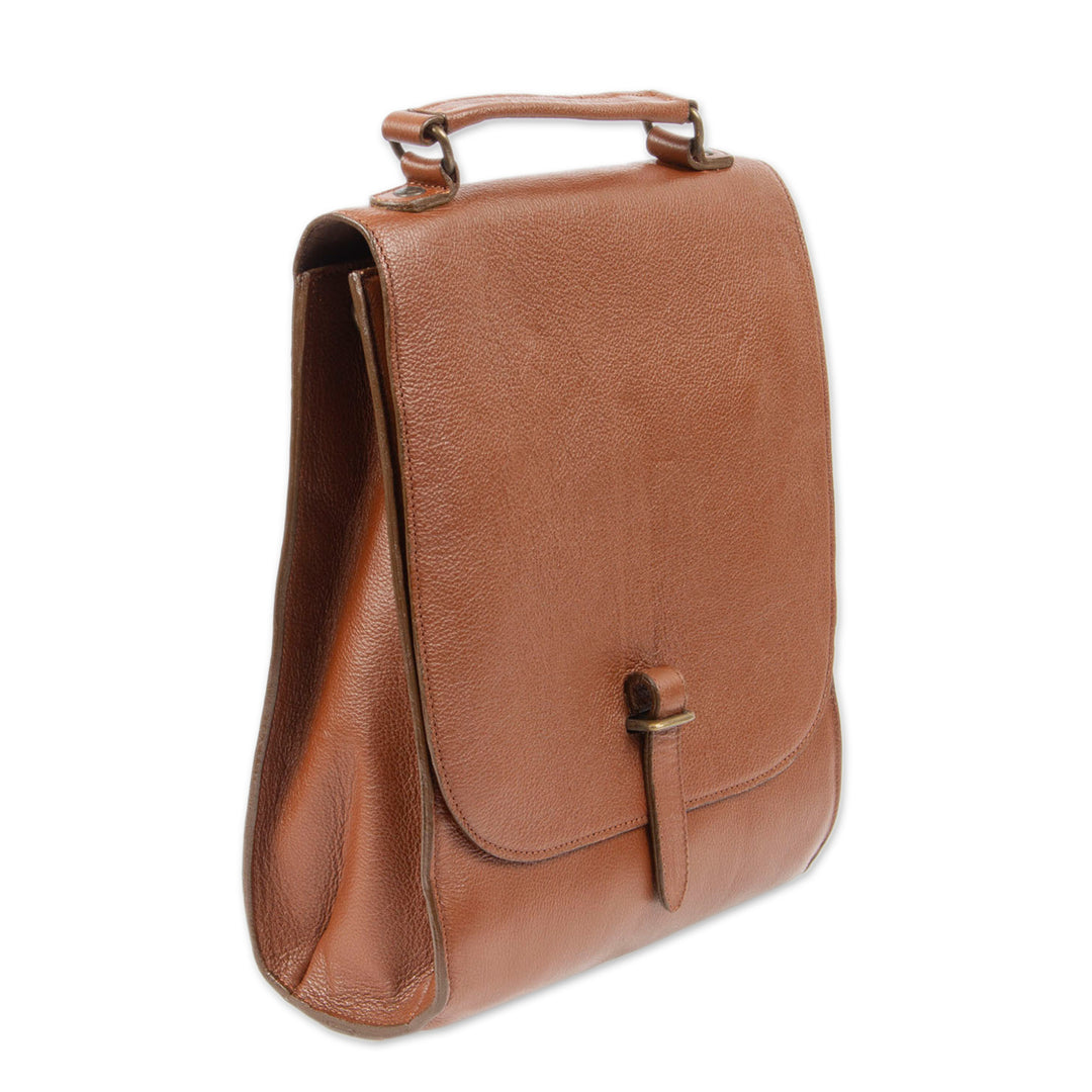 Quality Brown Leather Briefcase with Multiple Pockets - Discoverer