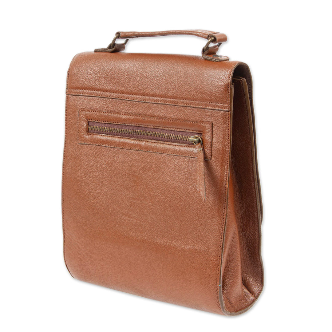 Quality Brown Leather Briefcase with Multiple Pockets - Discoverer