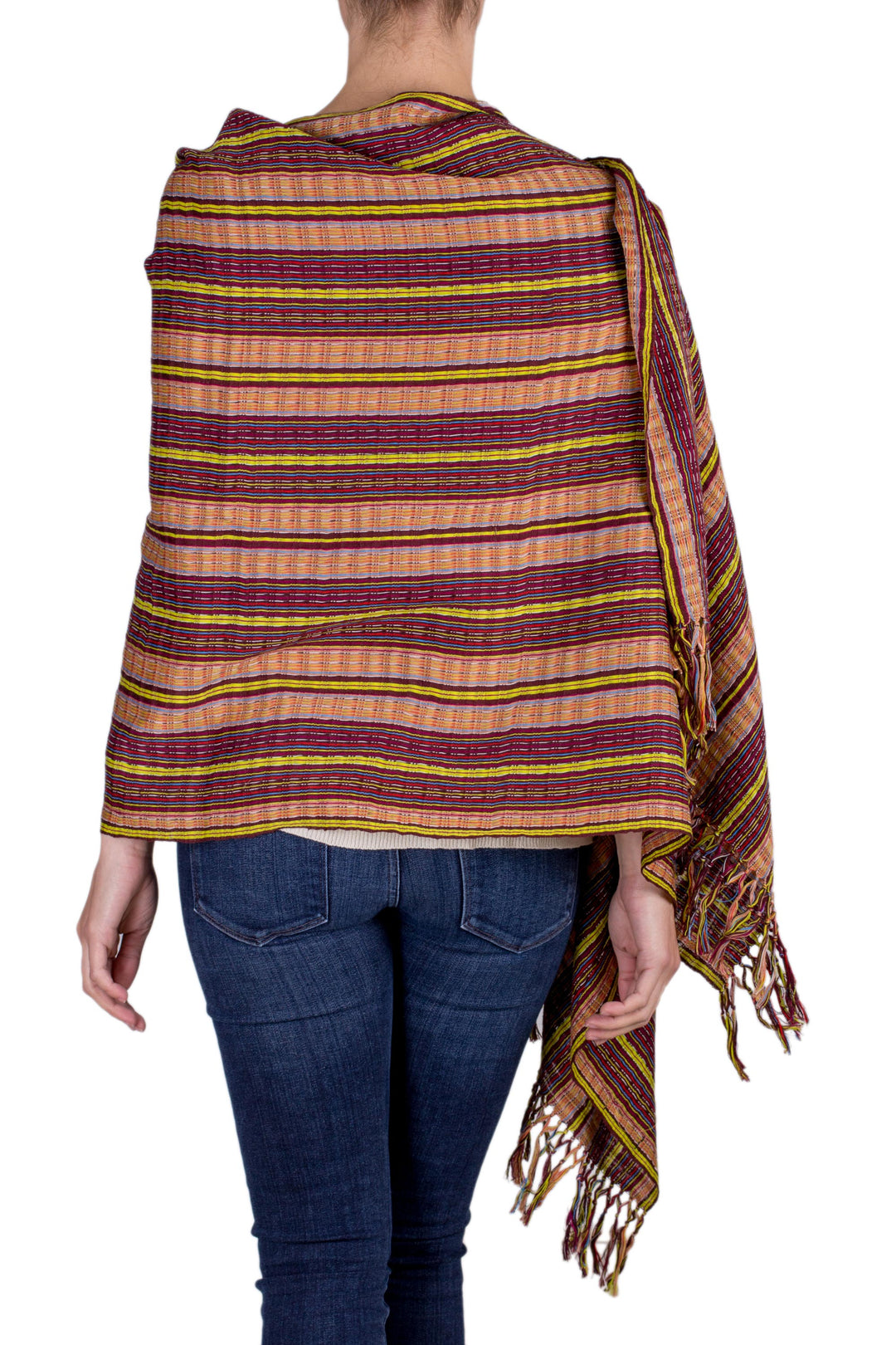 Hand Woven Cotton Shawl in Reds and Browns - Valley in the Sun