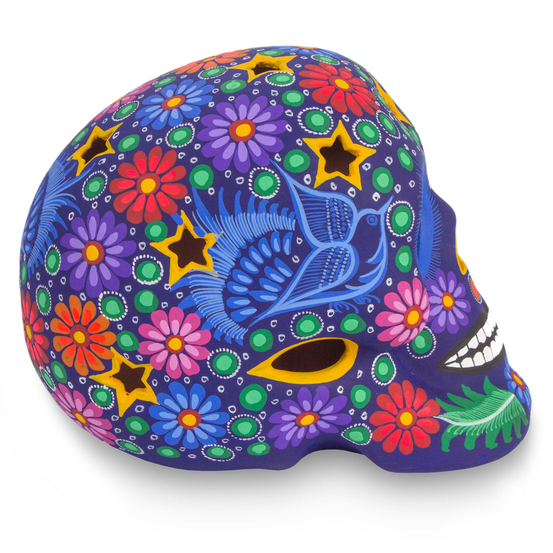 Colorful Ceramic Day of the Dead Skull Sculpture from Mexico - Deadly Beauty
