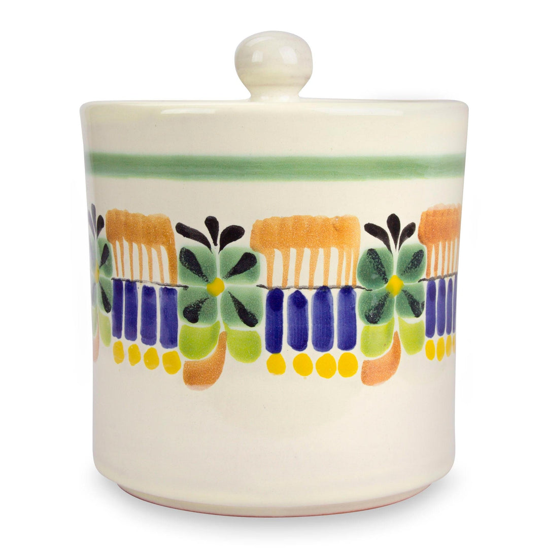 Mexican Hand Crafted Majolica Ceramic Floral Cookie Jar - Acapulco