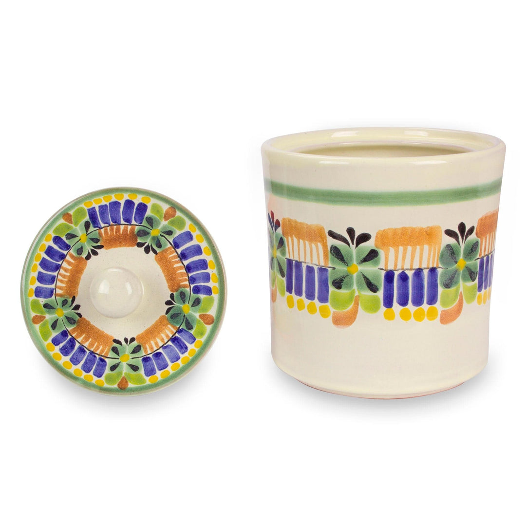 Mexican Hand Crafted Majolica Ceramic Floral Cookie Jar - Acapulco