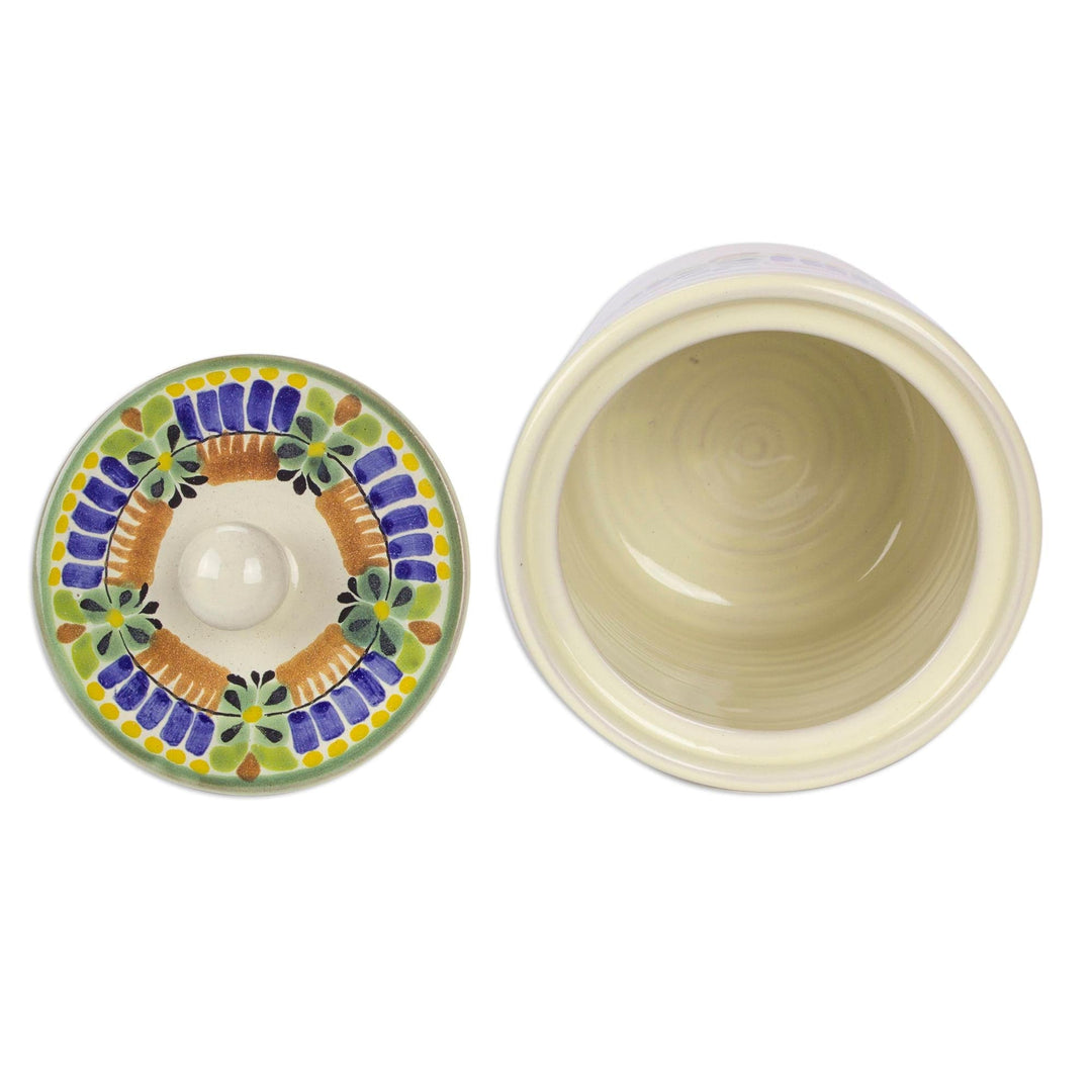 Mexican Hand Crafted Majolica Ceramic Floral Cookie Jar - Acapulco