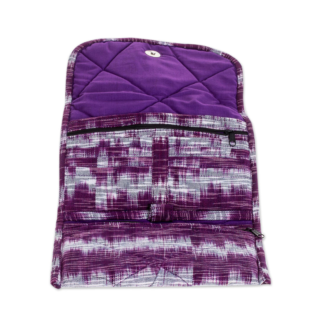 Purple Cotton Hand Woven Multi Pocket Wristlet Bag - Amethyst Twilight