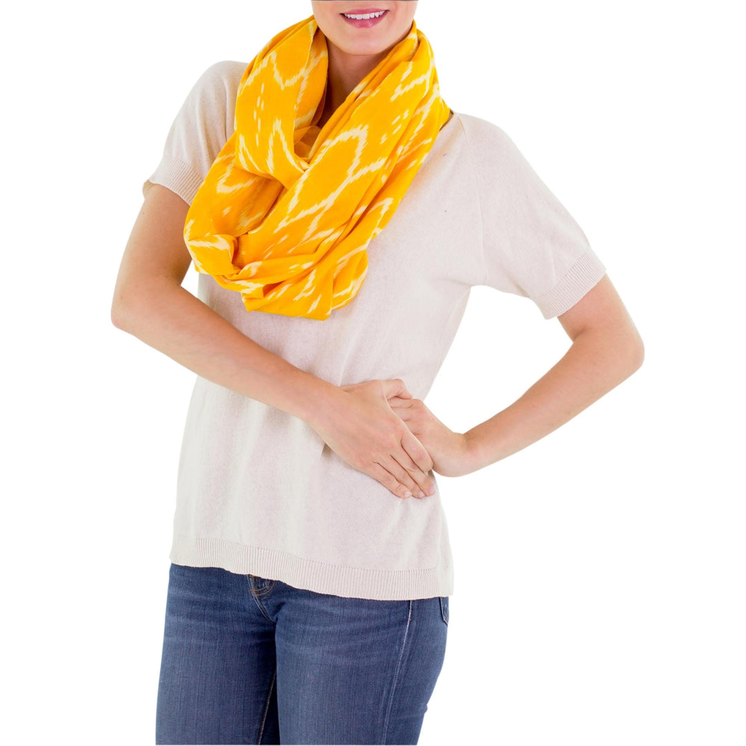 Hand Woven Cotton Infinity Scarf in Bright Yellow and White - Maya Sunlight