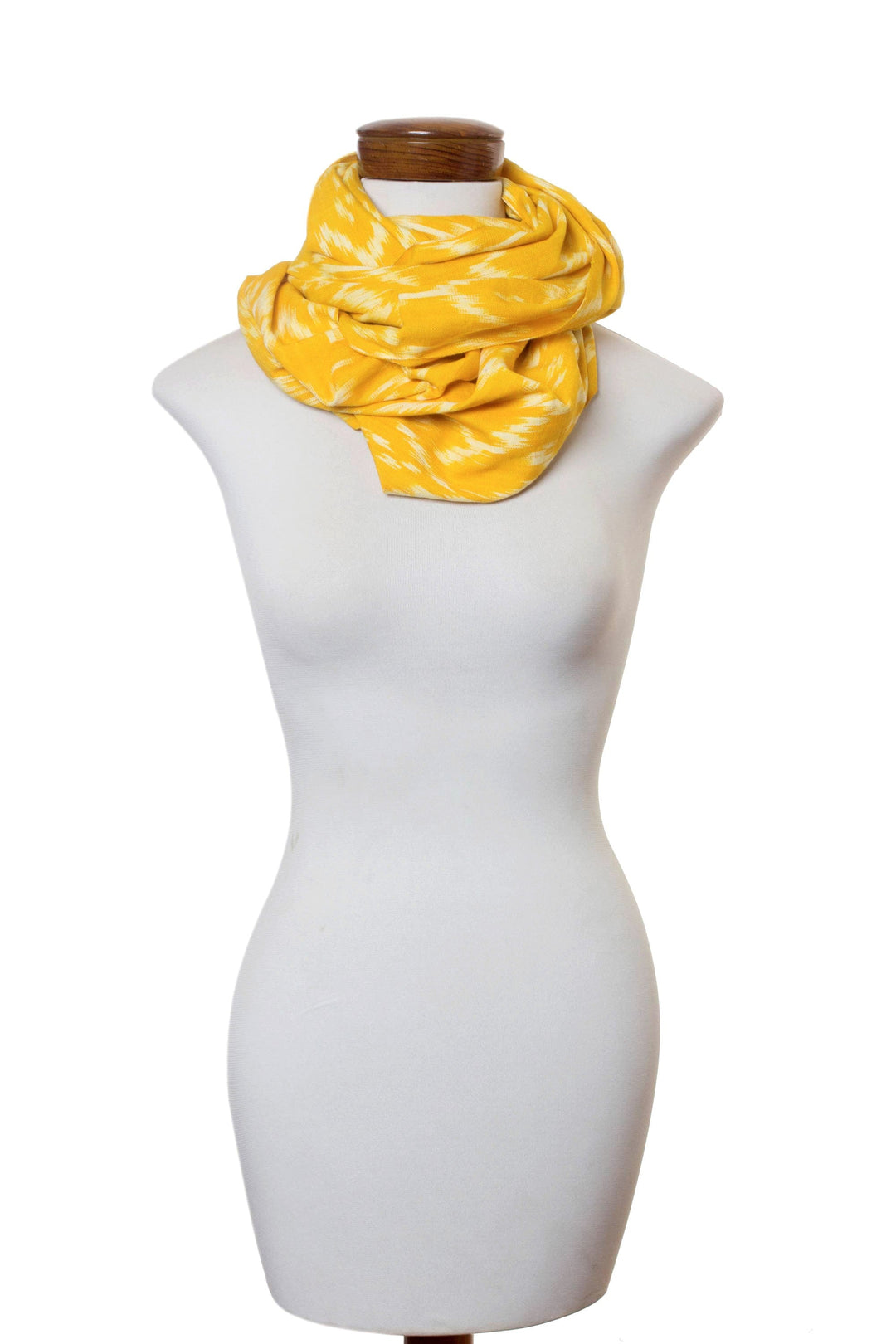 Hand Woven Cotton Infinity Scarf in Bright Yellow and White - Maya Sunlight