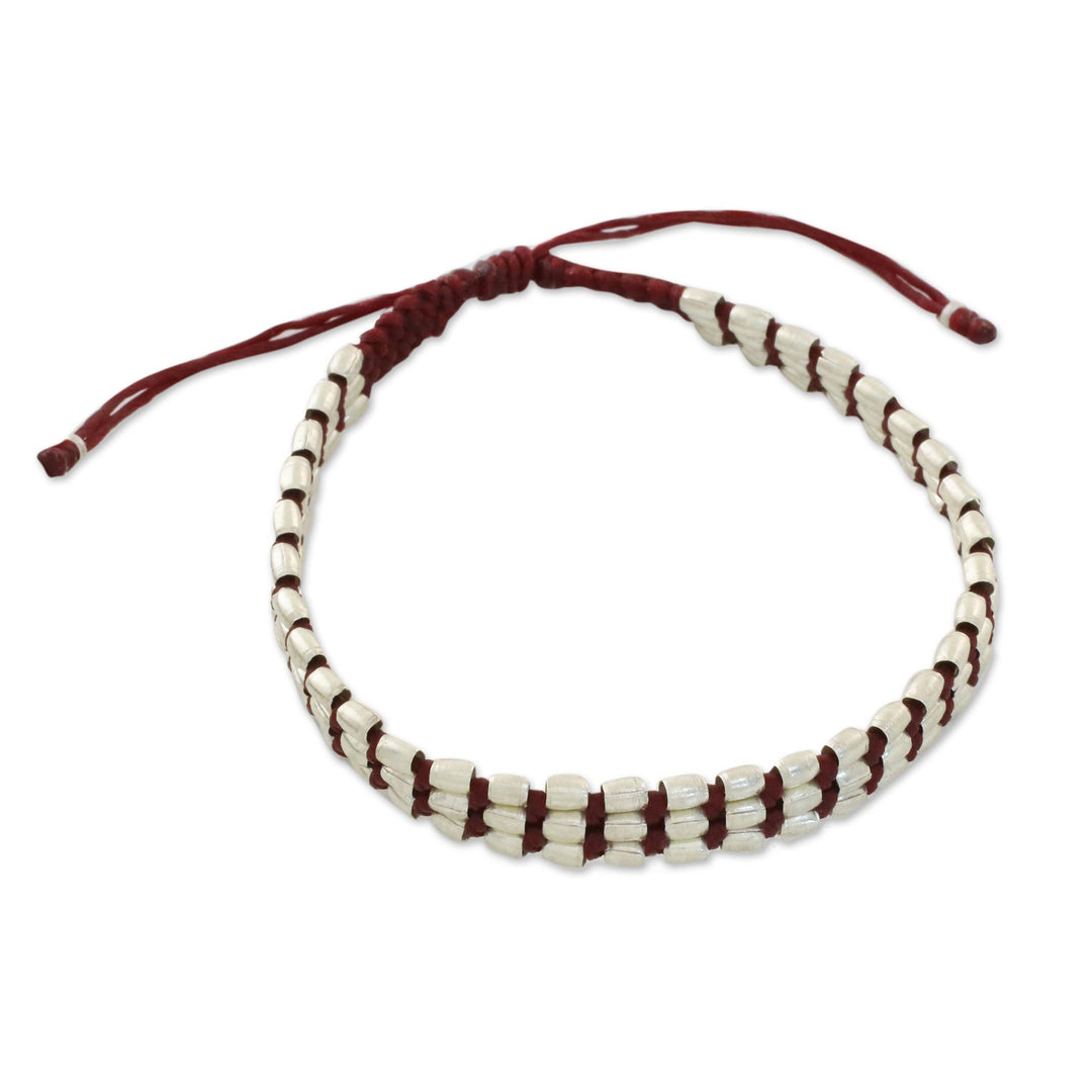 Handmade Silver 950 Bead and Red Cord Bracelet - Friendly Red