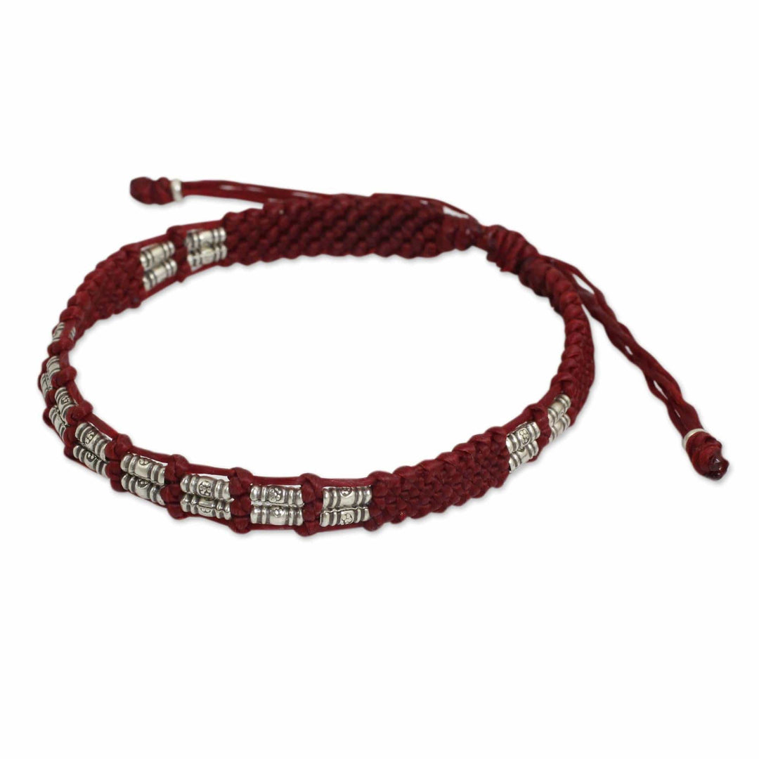 Thai Braided Red Cord Bracelet with 950 Silver Beads - Affinity in Red